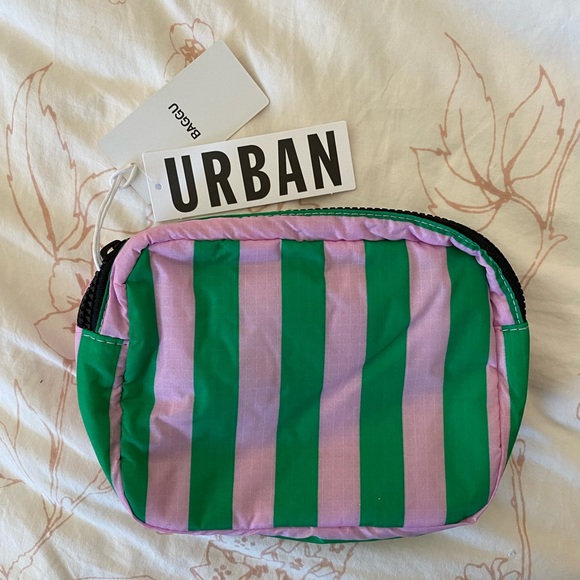 BAGGU Bags Nwt Baggu Pink Green Awning Stripe Puffy Fanny Pack